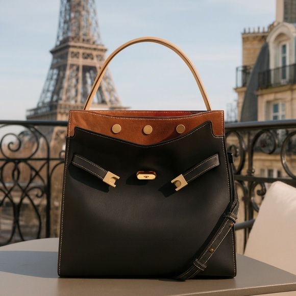 Tory Burch Handbags - NEW Tory Burch Lee Radziwill Double Black Leather Satchel/Shoulder Bag/Crossbody